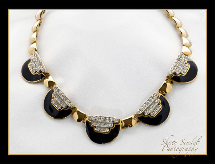 Black Enamel and Rhinestone Deco